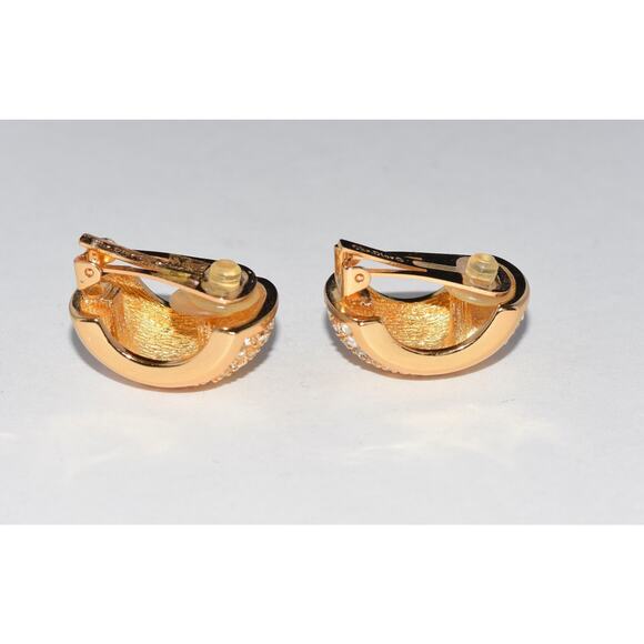 Christian Dior Henkel Grosse Chunky Half Moon Pave Rhinestone Clip Earrings - Picture 4 of 9